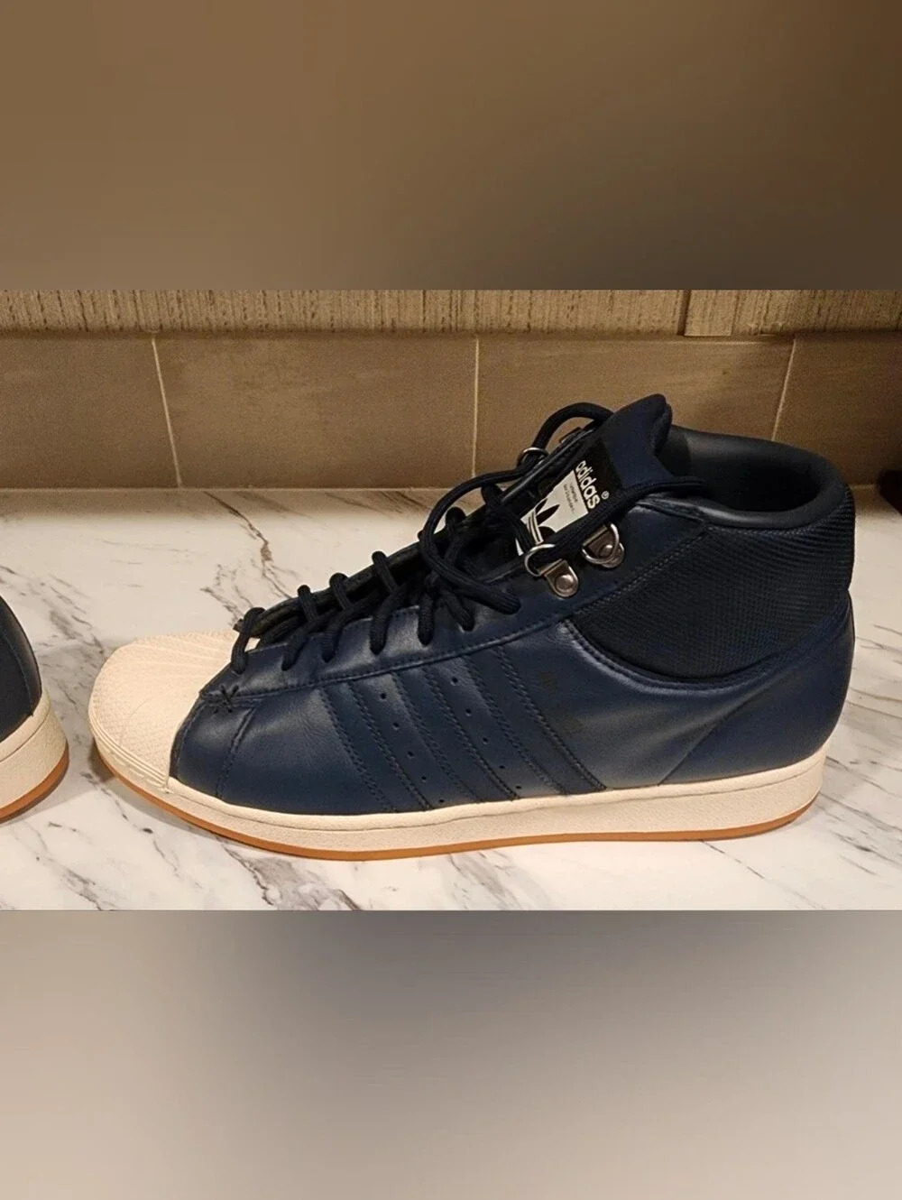 Adidas Navy and Cream High-Top Shell-Toe Sneakers Mens Size 10½